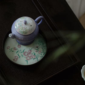 永利汇无落半锡点铜壶承景德镇釉下彩手绘雏菊干泡盘日式茶台托