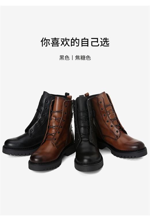 Pikolinos派高雁23冬季牛皮圆头粗跟系带英伦马丁靴 商品图5