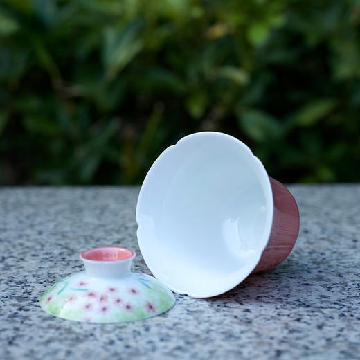 永利汇无落思漫手绘盖碗粉色单个茶碗花口泡茶日式茶具中式礼盒 商品图3