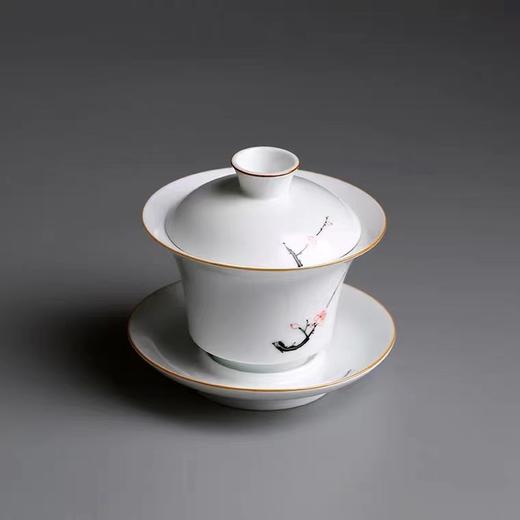 永利汇  茶具绘画黑枝桃仰钟盖碗防烫手三才碗单杯白瓷家用瓷盖碗 商品图1