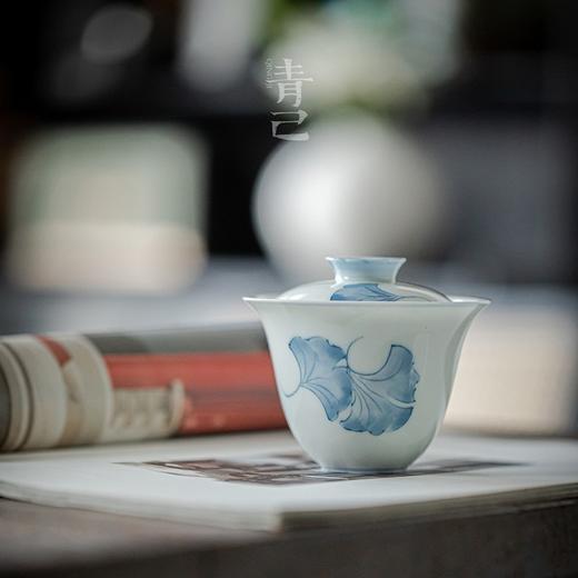 永利汇青己玉泥薄胎手绘青花盖碗功夫茶具新中式釉下彩手抓盖碗纯手工 商品图3