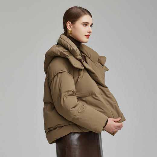 NR022斯尔丽23新款立领连帽时尚辑线下摆弧度显高显瘦保暖白鸭绒羽绒服 商品图2