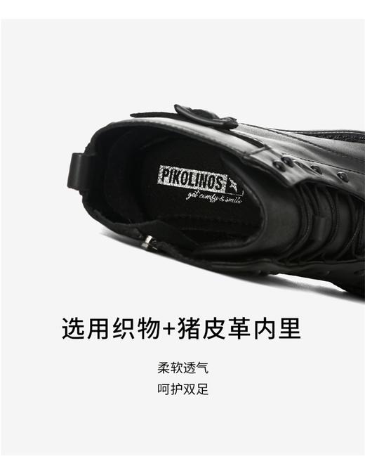 Pikolinos派高雁23冬季牛皮圆头粗跟系带英伦马丁靴 商品图3