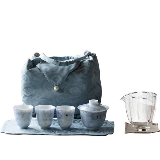 永利汇手提式布袋包便携茶具套装盖碗主人杯刺绣款旅行套装茶具茶巾垫 商品图4