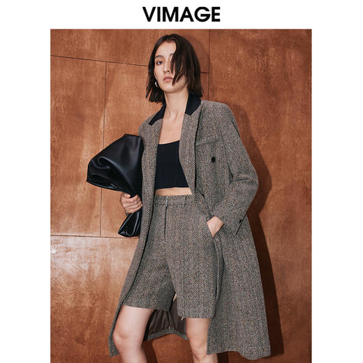 VIMAGE纬漫纪冬季新款经典撞色洋气长款大衣外套V2014613 商品图2