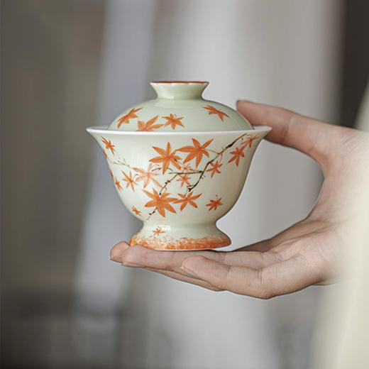 永利汇明知山志高端白瓷釉下彩手绘枫叶泡茶碗日式茶杯手工杯 商品图0