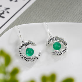 子佩集S925银【留醉舞】玉髓耳环【FLEC300】绿玉髓2311
