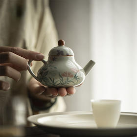 永利汇草木灰手绘釉上彩茶壶山丹恰盛仿古陶瓷泡茶壶中式手执壶