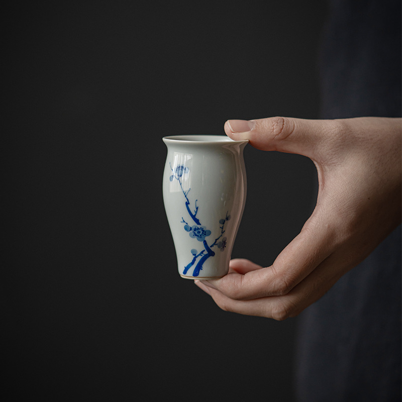 永利汇古青仿古闻香杯陶瓷品茗杯复古茶杯青花竹子喝茶小单杯茶杯