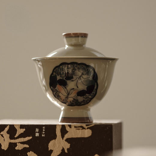 永利汇无落手绘开窗兰花盖碗复古秘釉泡茶碗手工陶瓷茶碗茶杯茶具 商品图0