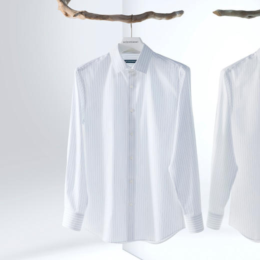 十如仕小方领钢笔蓝条纹长袖衬衫-301-01 商品图5