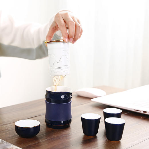 永利汇茶具茶水分离旅行便携茶具小巧实用皮革防烫水杯户外过滤 商品图2