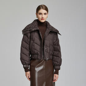 NR026斯尔丽23新款立体工艺装饰大翻领年轻减龄拉链保暖小个子羽绒服