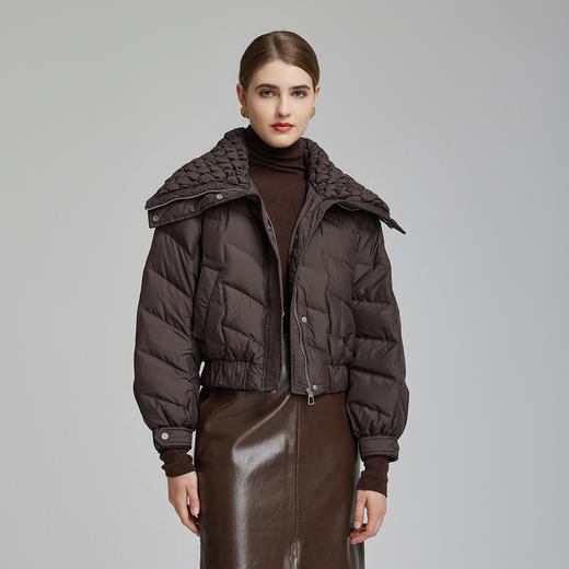 NR026斯尔丽23新款立体工艺装饰大翻领年轻减龄拉链保暖小个子羽绒服 商品图0