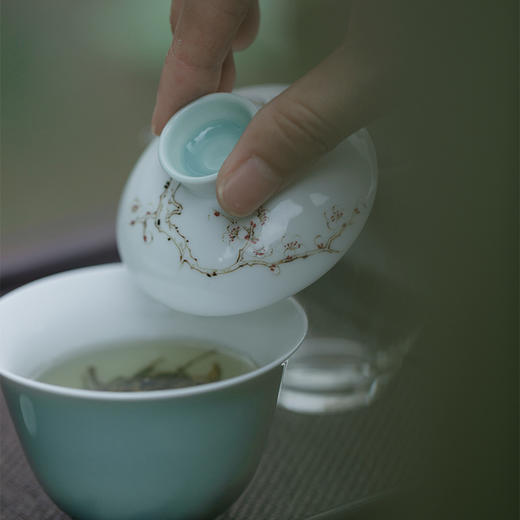永利汇无落景德镇精工釉下手绘探幽梅花慕言盖碗手工薄胎不烫手 商品图1