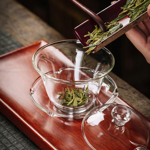 永利汇禾器玻璃盖碗茶杯大号单个泡茶碗家用荷叶三才杯功夫茶具不烫手 商品图1