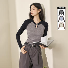 西遇新中式长袖上衣女新款插肩袖改良国风收腰短款T恤11738152