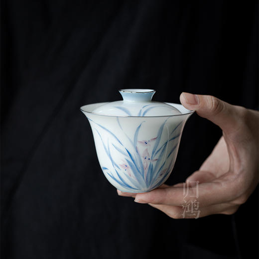 永利汇青己手绘粉彩蝴蝶瓷盖碗盖碗家用功夫茶茶具盖碗中式盖碗茶具套装 商品图2