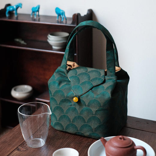 永利汇  慢蓝绢纺香云纱茶事包旅行茶具中式收纳包防磕碰便携棉麻包茶道 商品图0