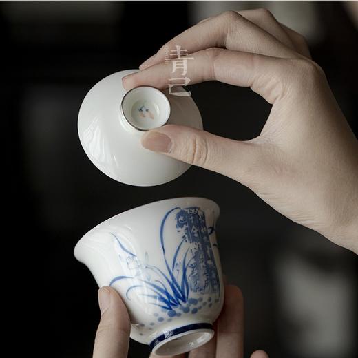 永利汇二十四器玉瓷盖碗青花手绘釉下彩白瓷茶具泡茶家用拓印兰亭序碗 商品图4