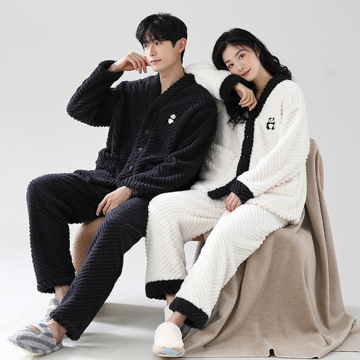 男女提花绒加厚保暖家居服 冬季情侣睡衣可外穿套装（3-1108） 商品图2