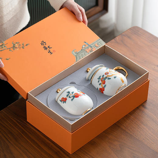 永利汇柿柿如意茶水分离泡茶杯轻奢复古过滤水杯子年会礼品礼盒 商品图1