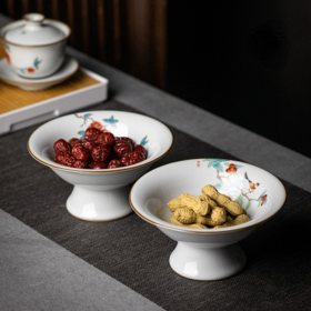 永利汇高脚茶点盘中式禅意茶道汝瓷精致果盘点心碟干果盘家用日式点心盘