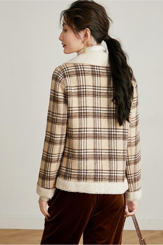 LOUIS YAO/白鹿语 拼接仿羊羔毛毛呢外套 15327 商品图3