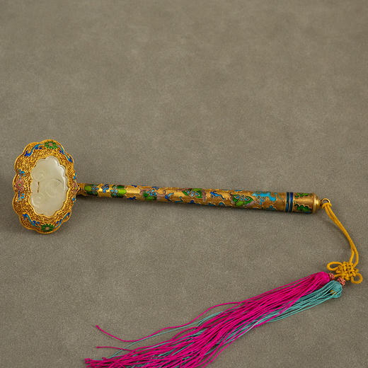 清 银鎏金累丝烧蓝嵌玉如意 商品图0