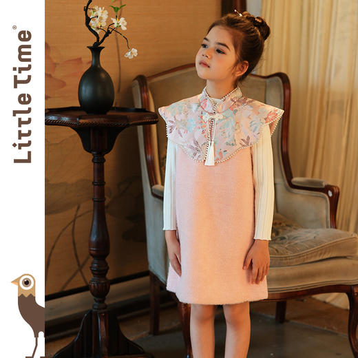 littletime女童中国风披肩背心裙2023秋冬新款毛呢连衣裙新年汉服 商品图0