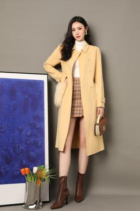 Le Malene 奶黄色羊绒大衣 16703