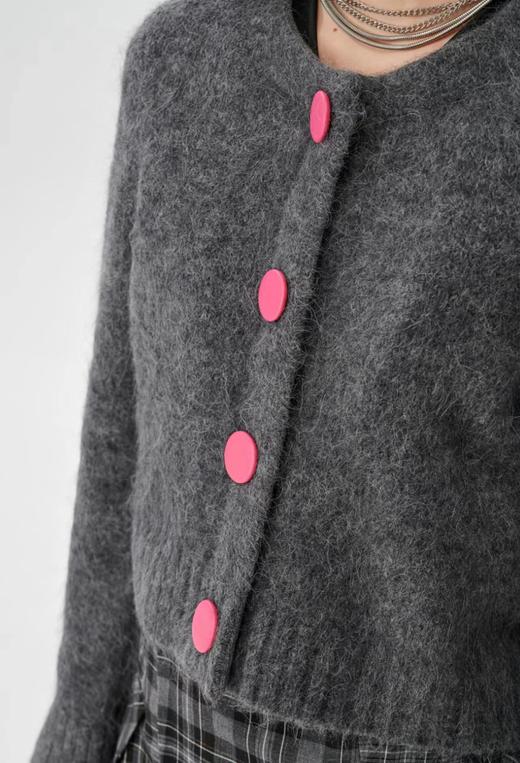 Self Who灰色羊驼毛针织开衫冬季2023新款宽松直筒小个子短款上衣 商品图5