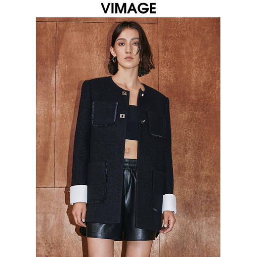 VIMAGE纬漫纪冬季新款通勤修身显瘦洋气撞色外套女V2014614 商品图5