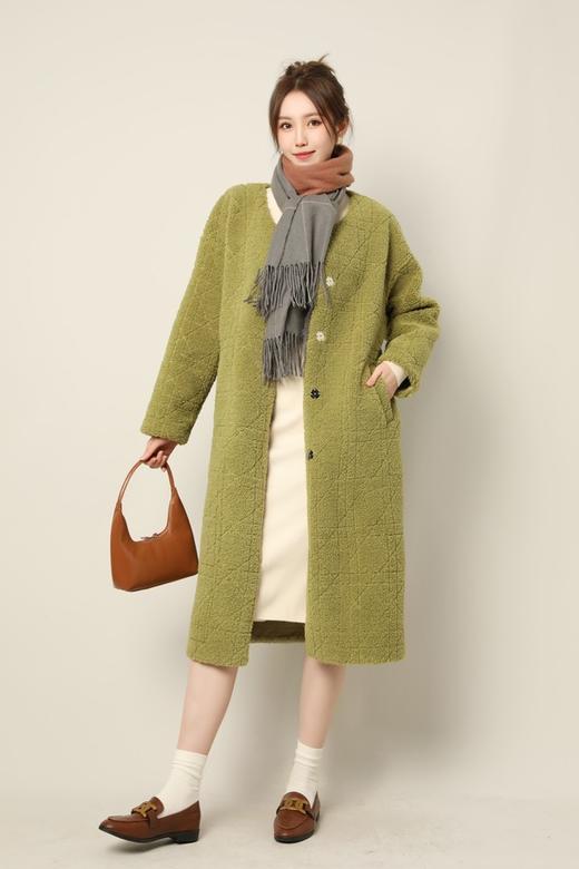 Le Malene 苔藓绿圆领毛绒羊毛大衣外套 17409 商品图3