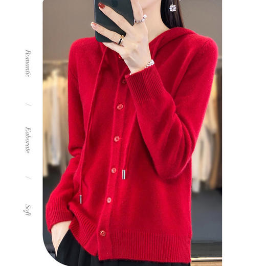 QH-RY379连帽针织开衫女秋冬新款上衣宽松短款毛衣外搭帽衫卫衣韩版外搭 商品图0