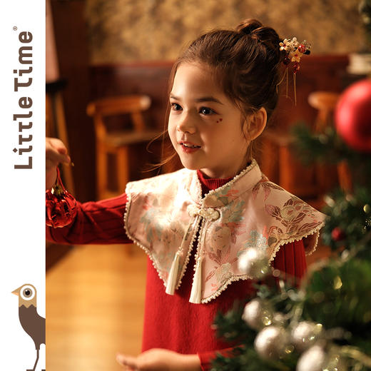 littletime女童中国风披肩背心裙新款毛呢连衣裙新年马甲公主汉服 商品图1