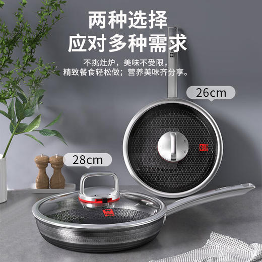 康巴赫六代煎锅不粘锅抗菌不锈钢平底锅蜂窝锅红点煎盘28cm电磁炉通用 商品图0