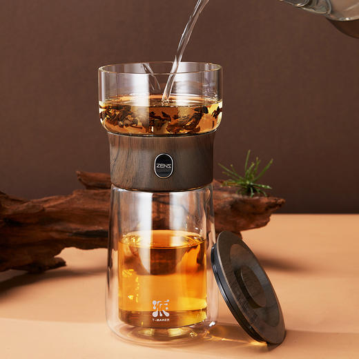 哲品 派.T-MAKER-玻璃版木纹设计派杯升级版便携单人泡茶杯 商品图8