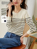 【专属特价】熙世界简约圆领条纹针织衫女秋装新款宽松慵懒套头百搭打底衫 商品缩略图0