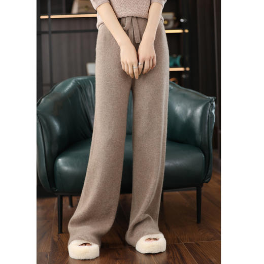 QH-DMR281秋冬新款高腰针织阔腿裤女拖地裤休闲慵懒风直筒长裤子女批发 商品图2