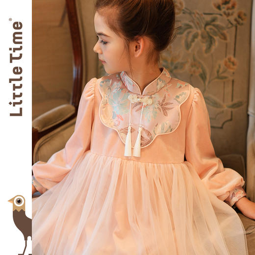 littletime女童红色中国风拜年服长袖连衣裙宝宝洋气小女孩公主裙 商品图3