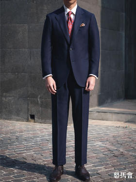 杰尼亚 Cloth Ermenegildo Zegna Traveller Four Seasons 藏青色暗人字纹全麻衬套装