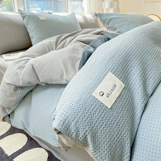 水洗棉华夫格四件套简约纯棉床单被罩南通床上用品全棉三件套被套 商品图5