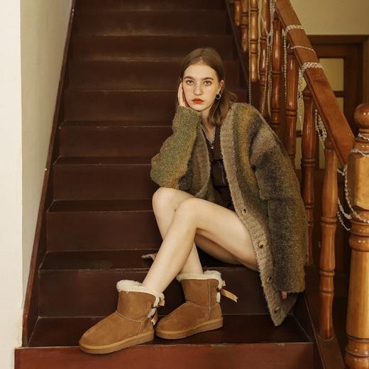 阿么手工女鞋秋冬时尚雪地靴真皮保暖2024新款百搭2CM厚底短靴女 商品图1