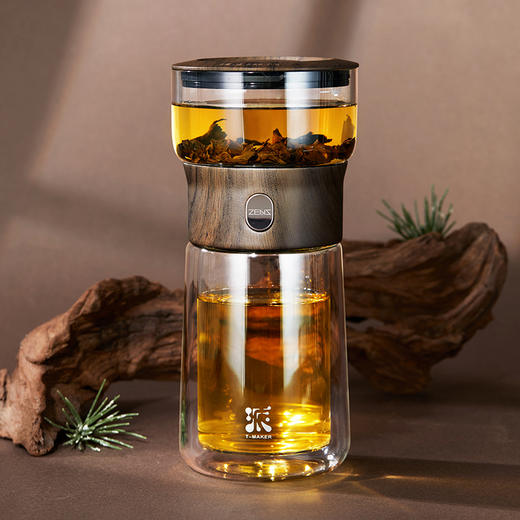 哲品 派.T-MAKER-玻璃版木纹设计派杯升级版便携单人泡茶杯 商品图7