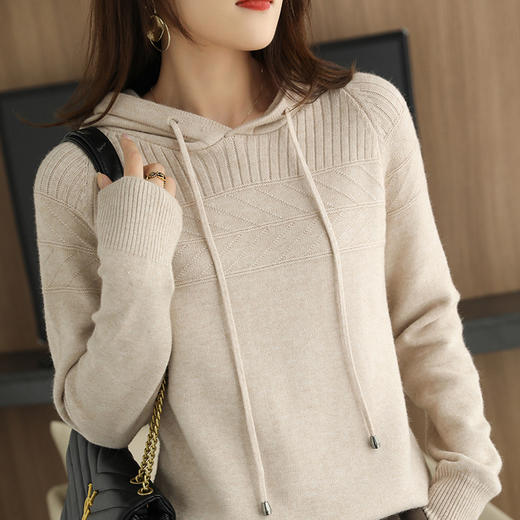 QH-XFT--128秋冬新款针织卫衣女连帽宽松长袖上衣百搭带帽毛衣打底衫短款 商品图1