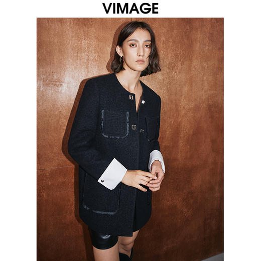VIMAGE纬漫纪冬季新款通勤修身显瘦洋气撞色外套女V2014614 商品图1