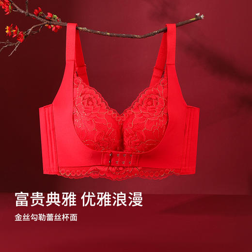 雅黛丽内衣女小胸聚拢红色本命年结婚新娘文胸套装无钢圈性感胸罩 商品图1