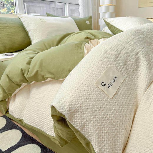 水洗棉华夫格四件套简约纯棉床单被罩南通床上用品全棉三件套被套 商品图4