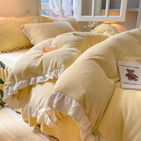 冬季牛奶绒四件套花边珊瑚绒被套法兰绒床上四件套加绒床单被罩